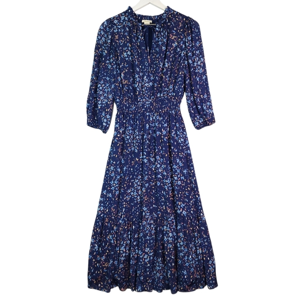Shoshanna Jaxon Smocked Floral-Print Midi Metallic Chips Dress Size 6 - Picture 4 of 12